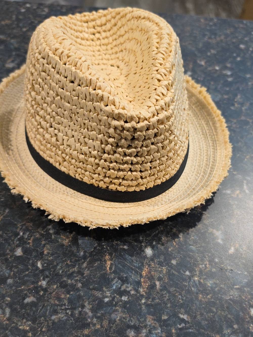 Express Women's Natural Straw Fedora with Black Band